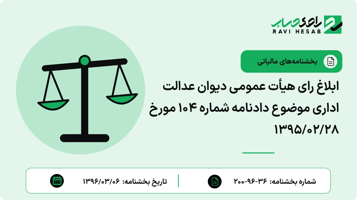 ابلاغ رای هیأت عمومی دیوان عدالت اداری موضوع دادنامه شماره 104 مورخ 1395/02/28