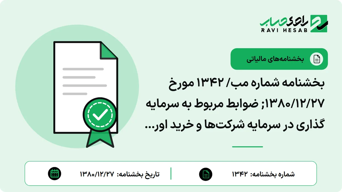 بخشنامه شماره مب/ 1342 مورخ ۱۳۸۰/۱۲/۲۷; ضوابط مربوط به سرمایه گذاری در سرمایه شرکتها و خرید اوراق بهادار توسط بانکهای خصوصی