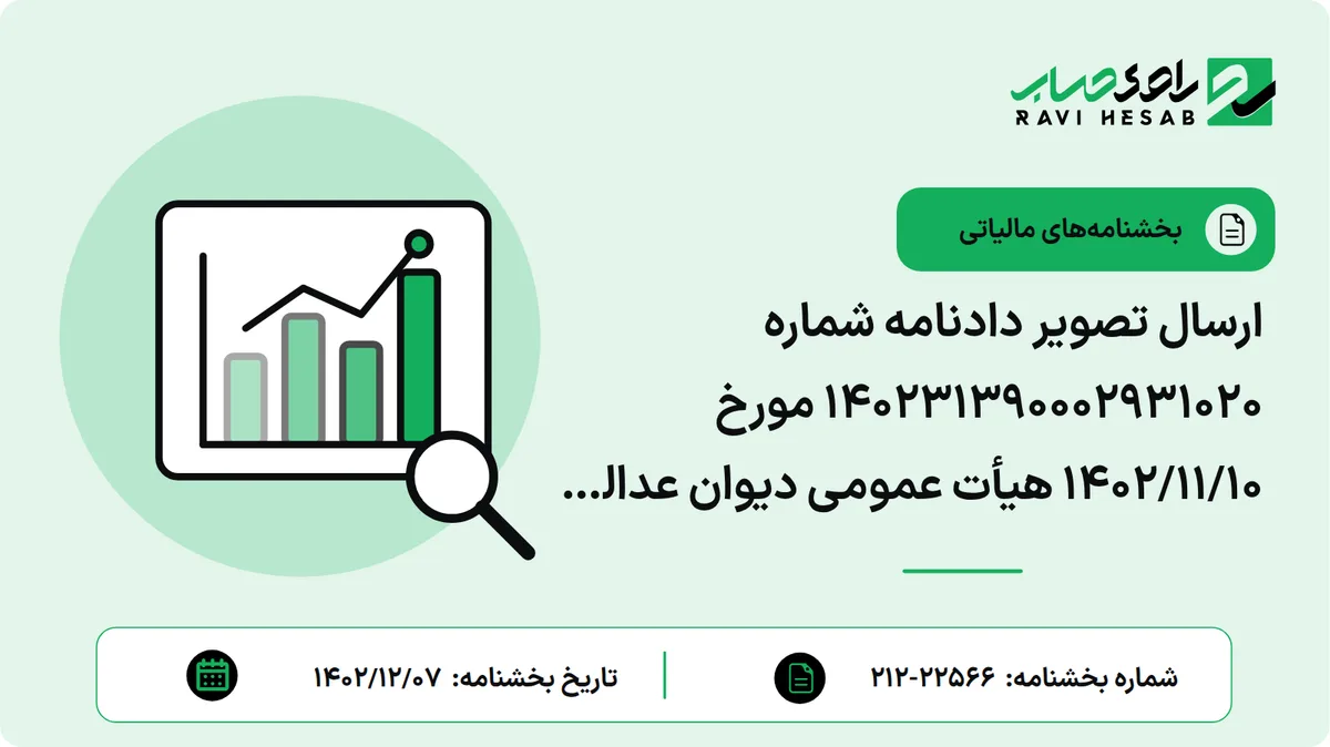 ارسال تصویر دادنامه شماره 140231390002931020 مورخ 1402/11/10 هیأت عمومی دیوان عدالت اداری متضمن نقض دادنامه شماره 902 مورخ 1401/05/11 هیأت عمومی دیوان عدالت اداری و تایید اعتبار حقوقی حکم مندرج در دستورالعمل شماره 200/93/524 مورخ 1393/06/22 سازمان امور مالیاتی کشور;