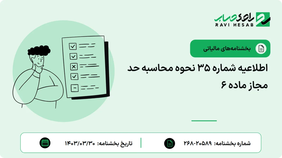 اطلاعیه شماره ۳۵ نحوه محاسبه حد مجاز ماده ۶