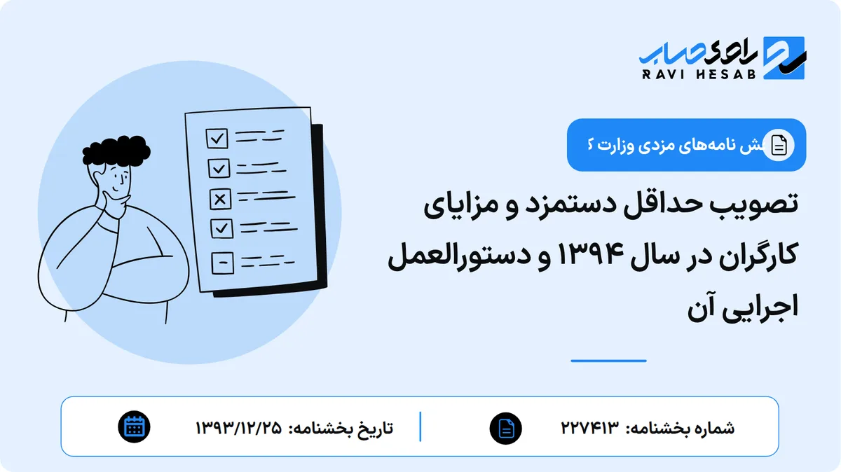 تصویب حداقل دستمزد و مزایای کارگران در سال 1394 و دستورالعمل اجرایی آن