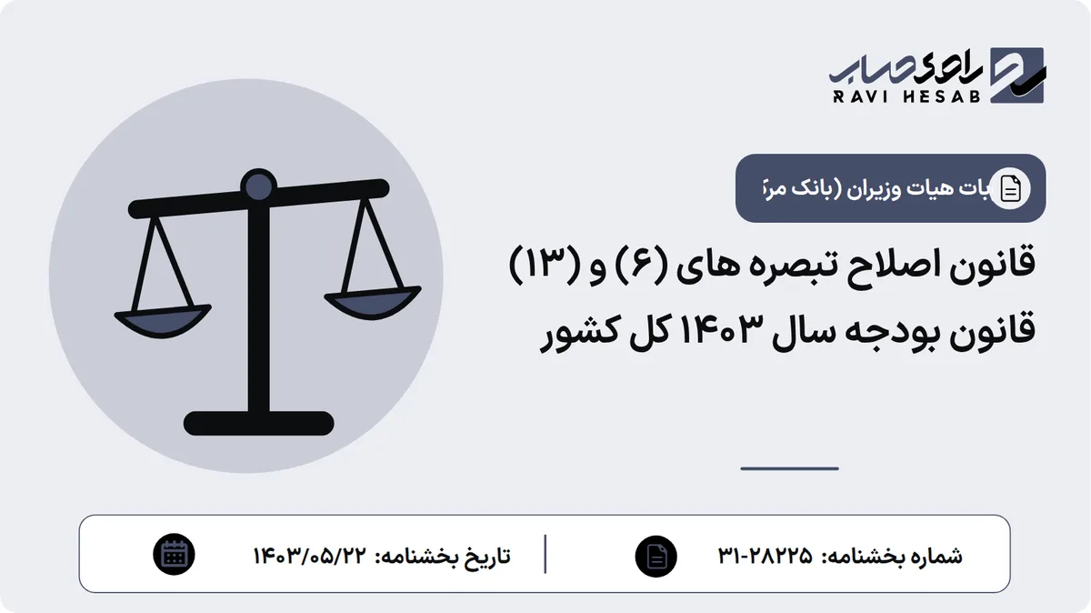 قانون اصلاح تبصره های (۶) و (۱۳) قانون بودجه سال ۱۴۰۳ کل کشور