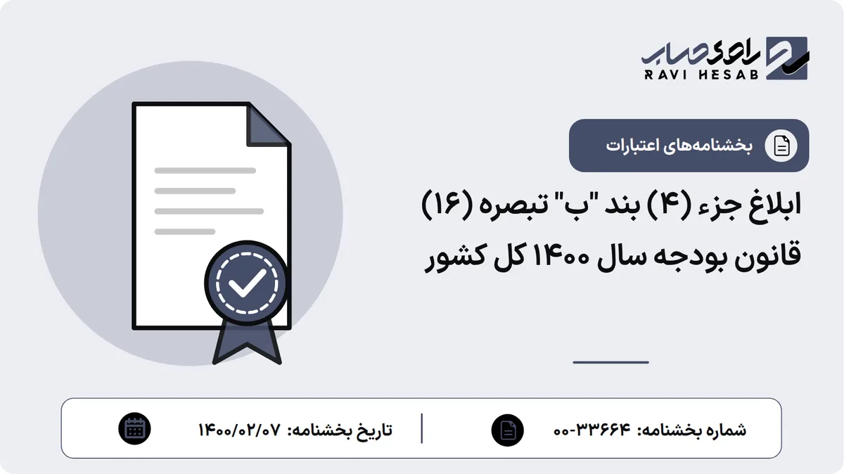 ابلاغ جزء (4) بند "ب" تبصره (16) قانون بودجه سال 1400 کل کشور