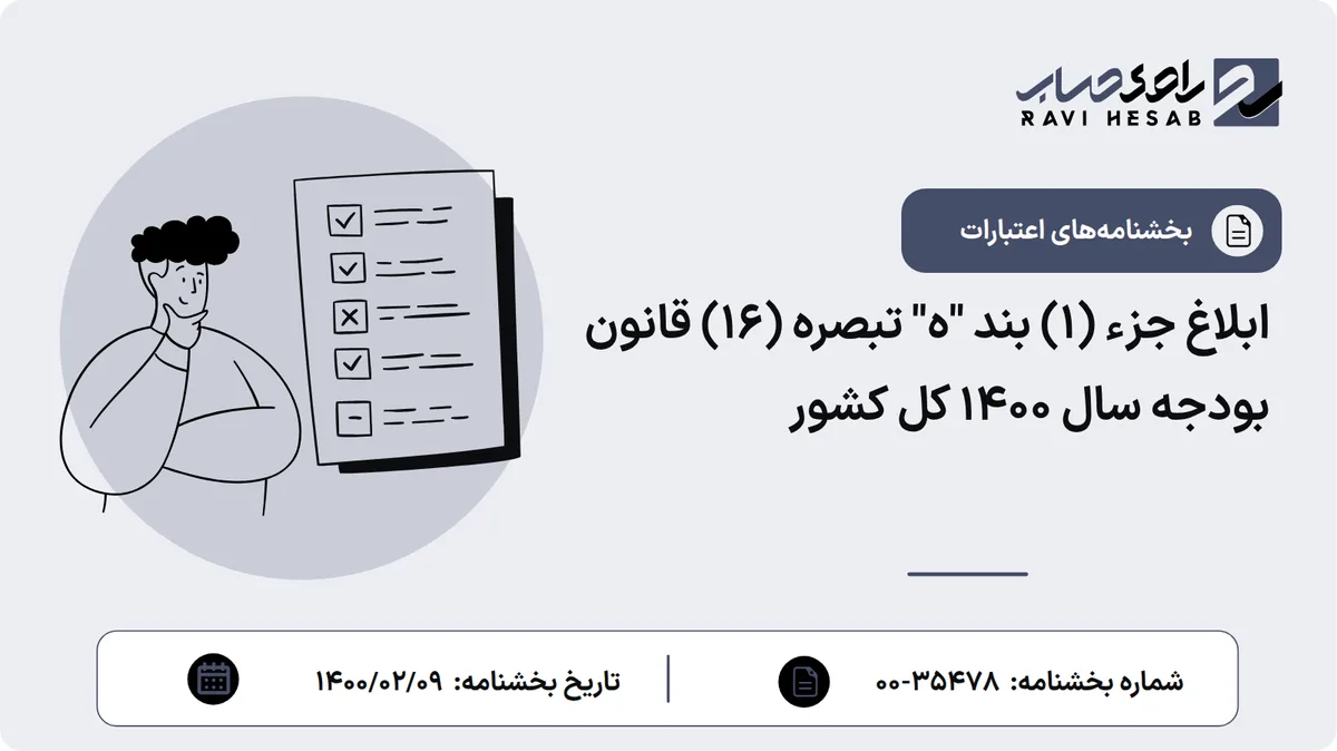 ابلاغ جزء (1) بند "ه" تبصره (16) قانون بودجه سال 1400 کل کشور