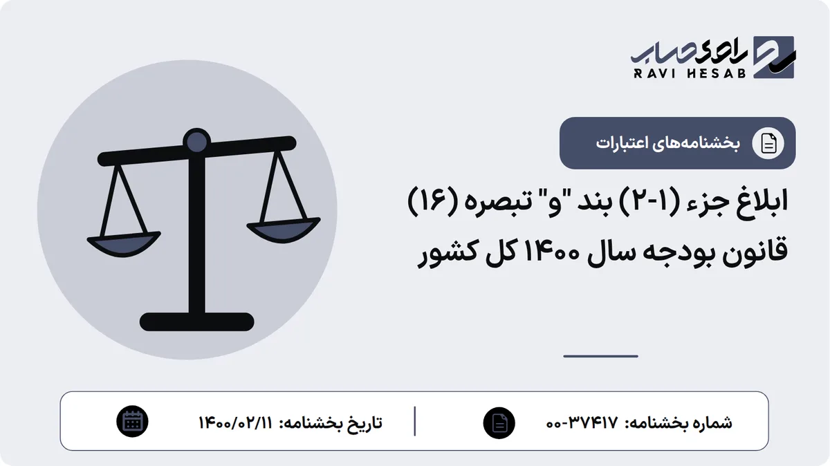 ابلاغ جزء (1-2) بند "و" تبصره (16) قانون بودجه سال 1400 کل کشور
