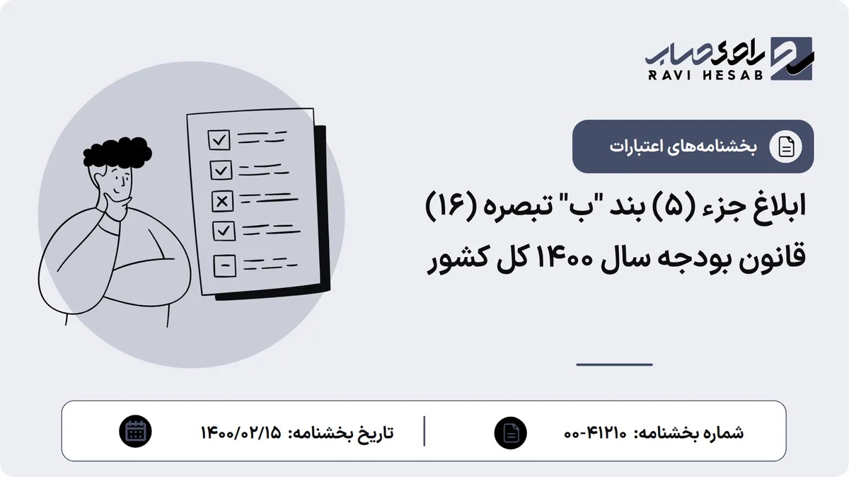 ابلاغ جزء (5) بند "ب" تبصره (16) قانون بودجه سال 1400 کل کشور