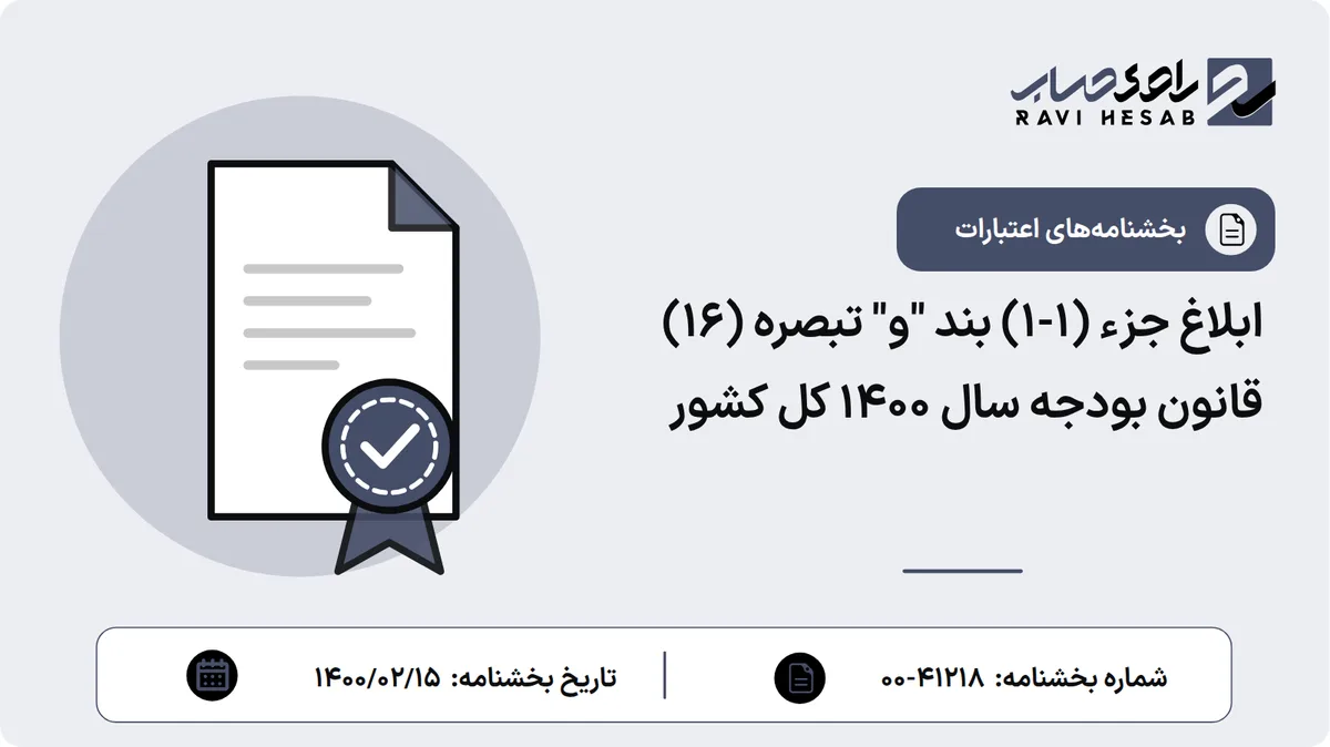 ابلاغ جزء (1-1) بند "و" تبصره (16) قانون بودجه سال 1400 کل کشور