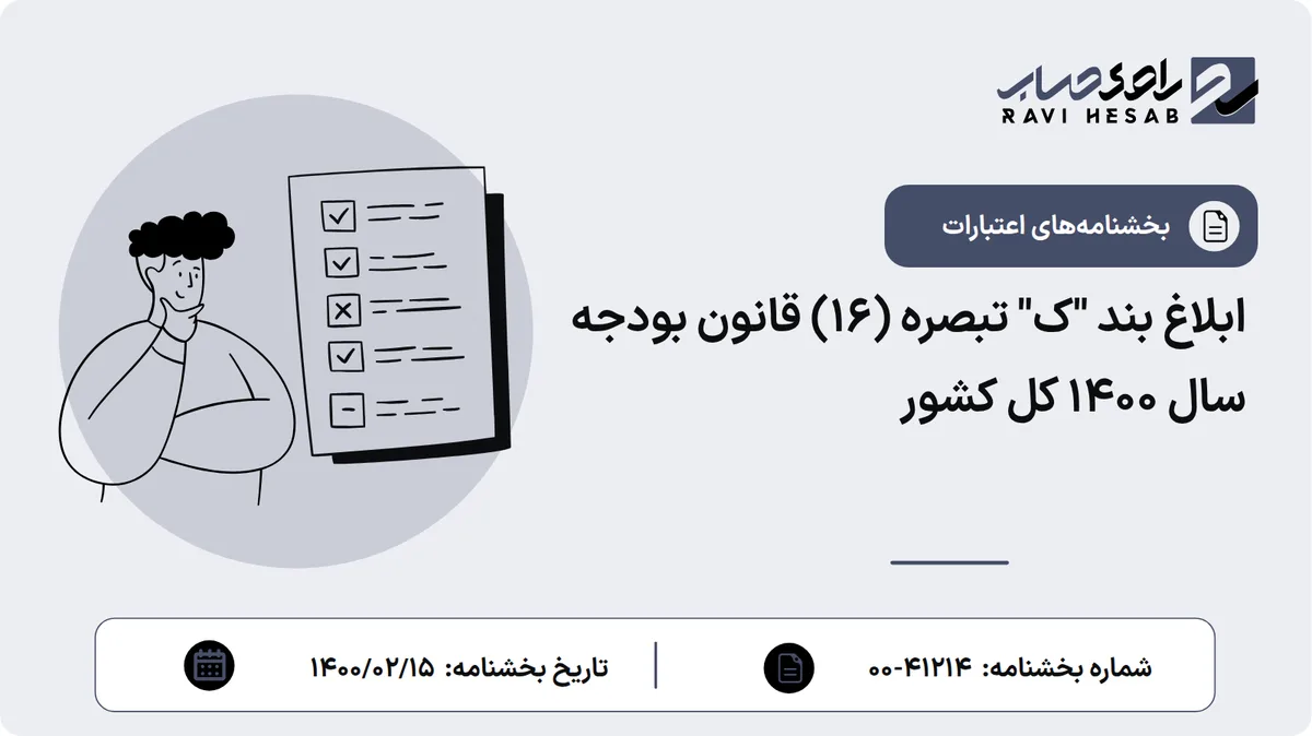 ابلاغ بند "ک" تبصره (16) قانون بودجه سال 1400 کل کشور