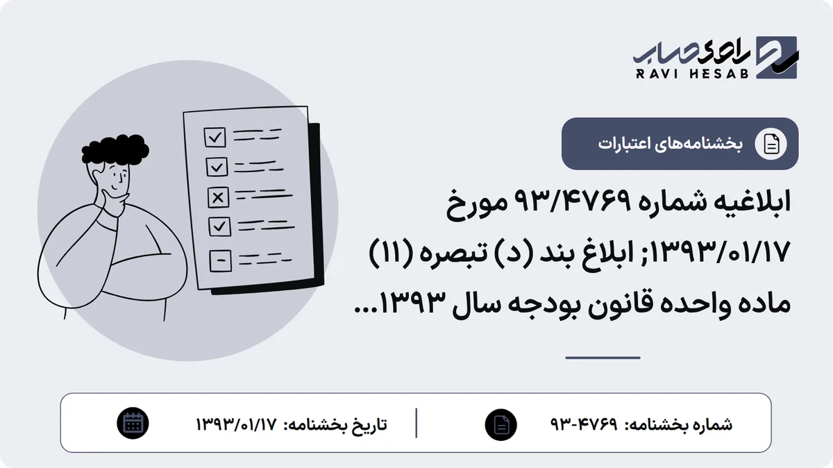 ابلاغیه شماره 93/4769 مورخ 1393/01/17; ابلاغ بند (د) تبصره (11) ماده واحده قانون بودجه سال 1393 کل کشور