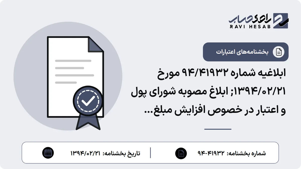 ابلاغیه شماره 94/41932 مورخ 1394/02/21; ابلاغ مصوبه شورای پول و اعتبار در خصوص افزایش مبلغ تسهیلات خرد خرید ( کالاهای بادوام-خودرو-جعاله-کارت اعتباری بر پایه عقد مرابحه)