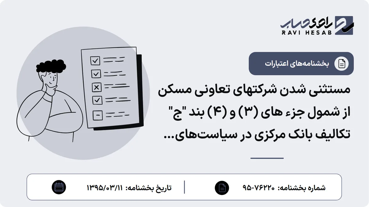 مستثنی شدن شرکتهای تعاونی مسکن از شمول جزء های (3) و (4) بند "ج" تکالیف بانک مرکزی در سیاستهای دولت برای خروج غیر تورمی از رکود