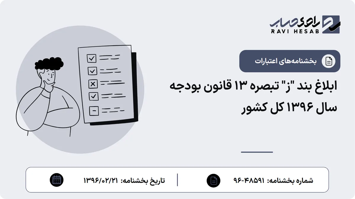 ابلاغ بند "ز" تبصره 13 قانون بودجه سال 1396 کل کشور