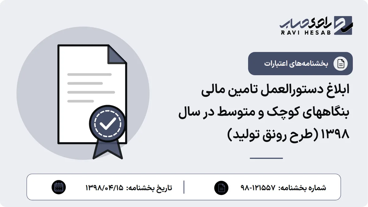ابلاغ دستورالعمل تامین مالی بنگاههای کوچک و متوسط در سال 1398 (طرح رونق تولید)