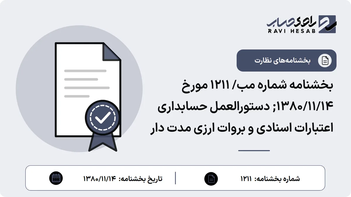 بخشنامه شماره مب/ 1211 مورخ ۱۳۸۰/۱۱/۱۴; دستورالعمل حسابداری اعتبارات اسنادی و بروات ارزی مدت دار