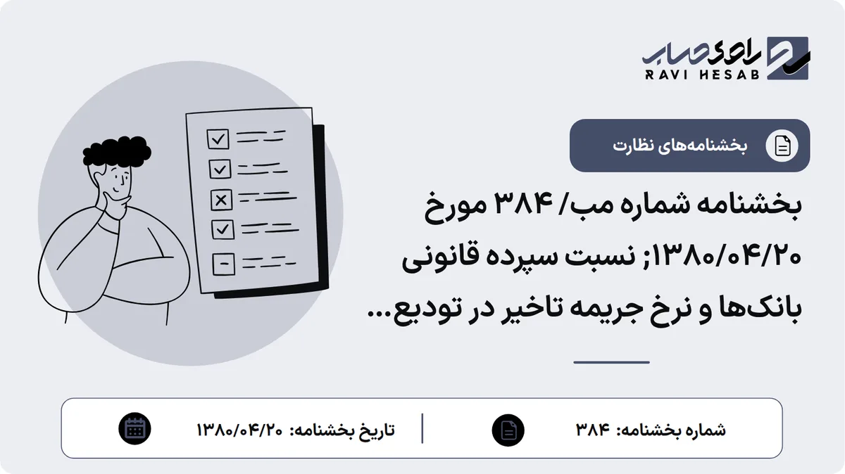 بخشنامه شماره مب/ 384 مورخ ۱۳۸۰/۰۴/۲۰; نسبت سپرده قانونی بانکها و نرخ جریمه تاخیر در تودیع سپرده قانونی
