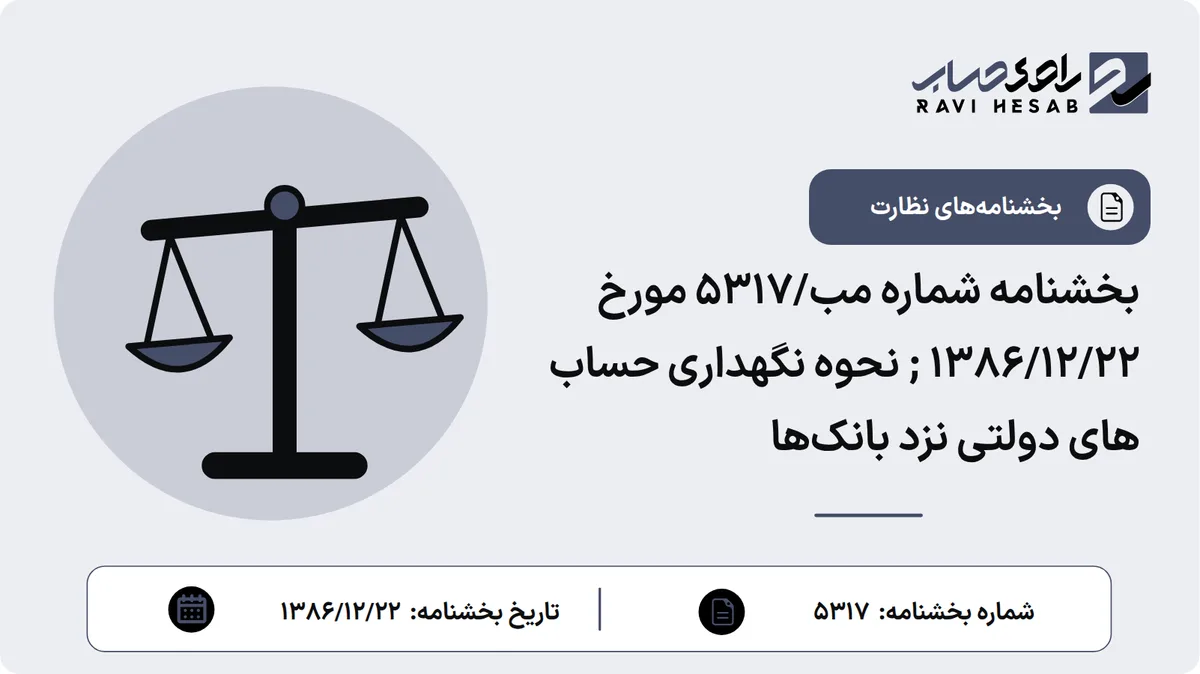 بخشنامه شماره مب/۵۳۱۷ مورخ ۱۳۸۶/۱۲/۲۲ ; نحوه نگهداری حساب های دولتی نزد بانکها