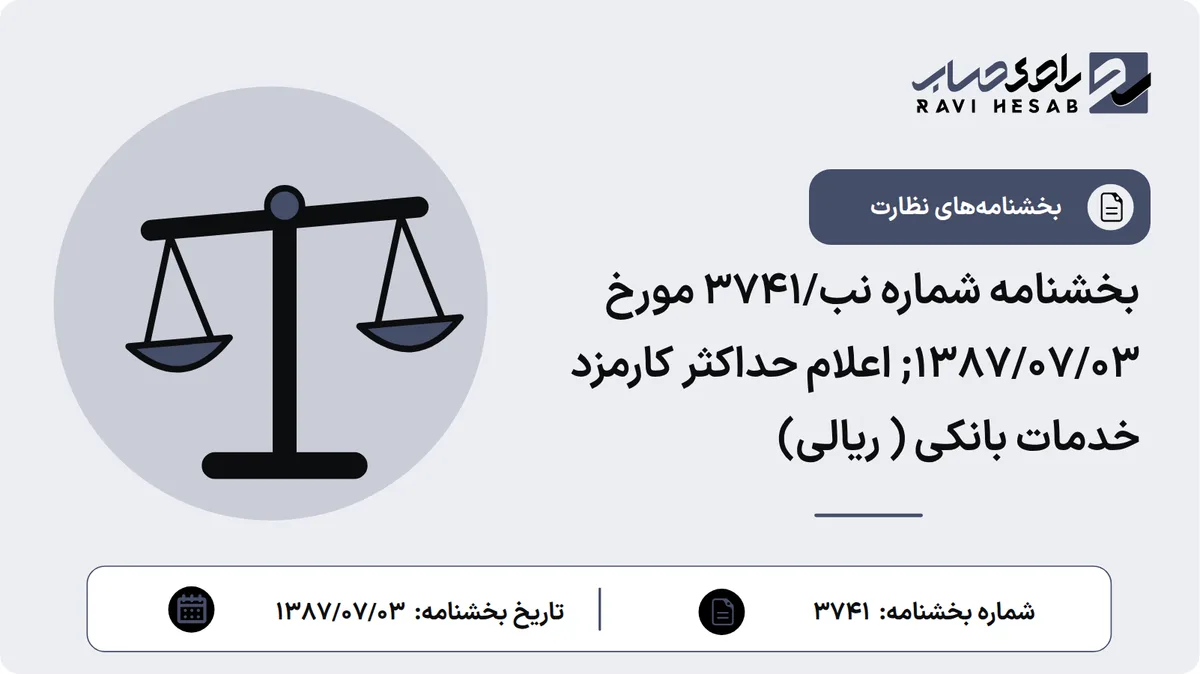 بخشنامه شماره نب/3741 مورخ ۱۳۸۷/۰۷/۰۳; اعلام حداکثر کارمزد خدمات بانکی ( ریالی)