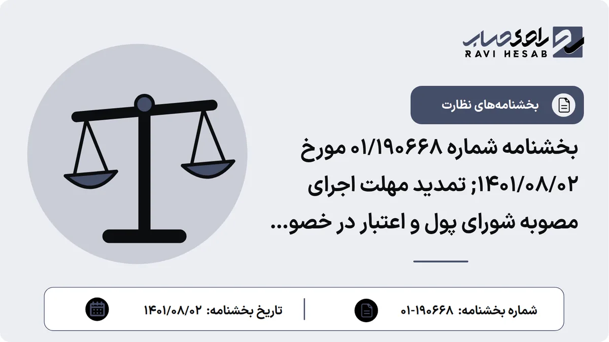 بخشنامه شماره 01/190668 مورخ 1401/08/02; تمدید مهلت اجرای مصوبه شورای پول و اعتبار در خصوص تعیین تکلیف بدهی غیرجاری واحدهای تولیدی تا پایان شهریور ماه 1402