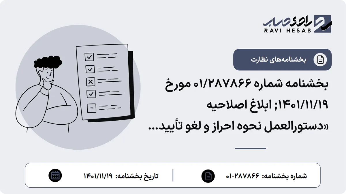 بخشنامه شماره 01/287866 مورخ 1401/11/19; ابلاغ اصلاحیه «دستورالعمل نحوه احراز و لغو تأییدیه صلاحیت حرفهای مدیران مؤسسات اعتباری»