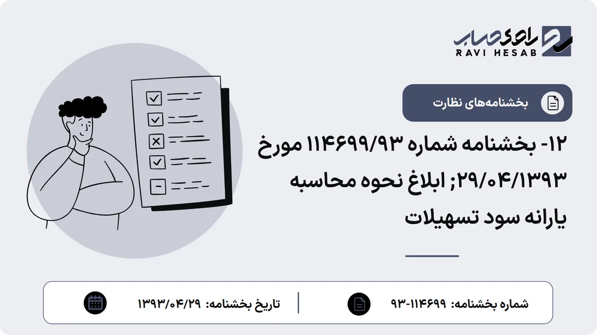 12- بخشنامه شماره 114699/93 مورخ 29/04/1393; ابلاغ نحوه محاسبه یارانه سود تسهیلات