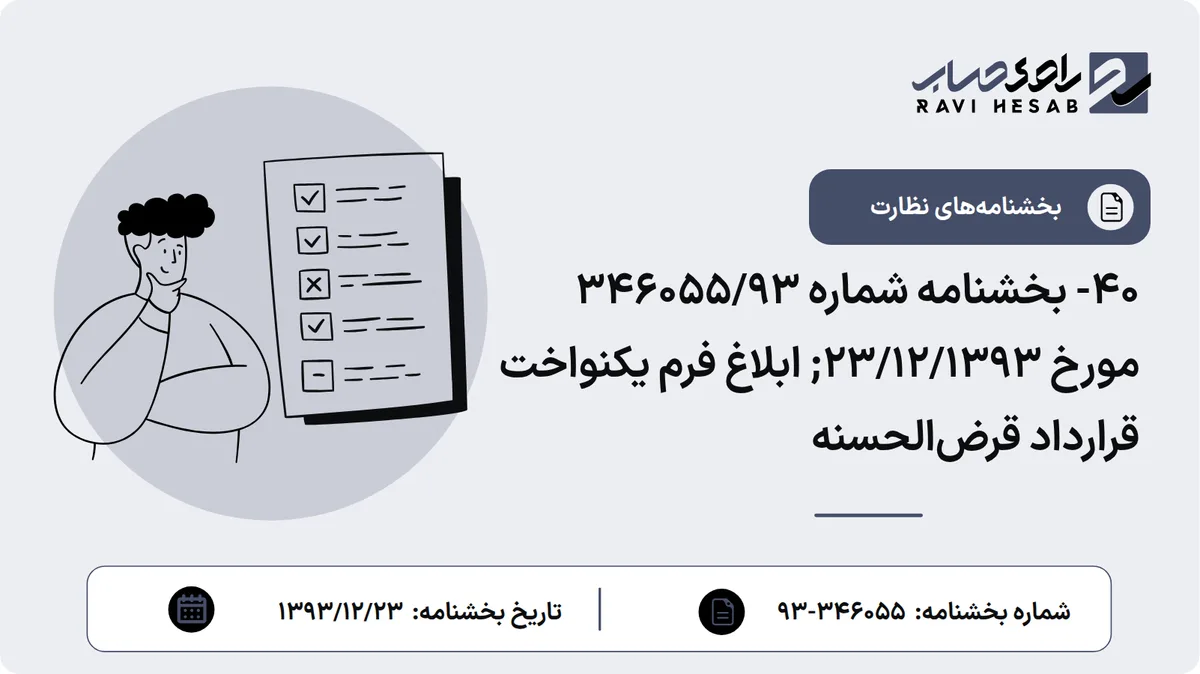 40- بخشنامه شماره 346055/93 مورخ 23/12/1393; ابلاغ فرم یکنواخت قرارداد قرضالحسنه
