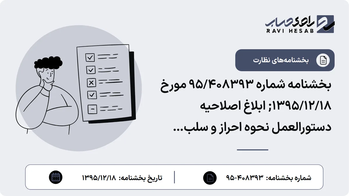 بخشنامه شماره 95/408393 مورخ ۱۳۹۵/۱۲/۱۸; ابلاغ اصلاحیه دستورالعمل نحوه احراز و سلب صلاحیت حرفهای مدیران مؤسسات اعتباری (اصلاحشده در سال 1397)
