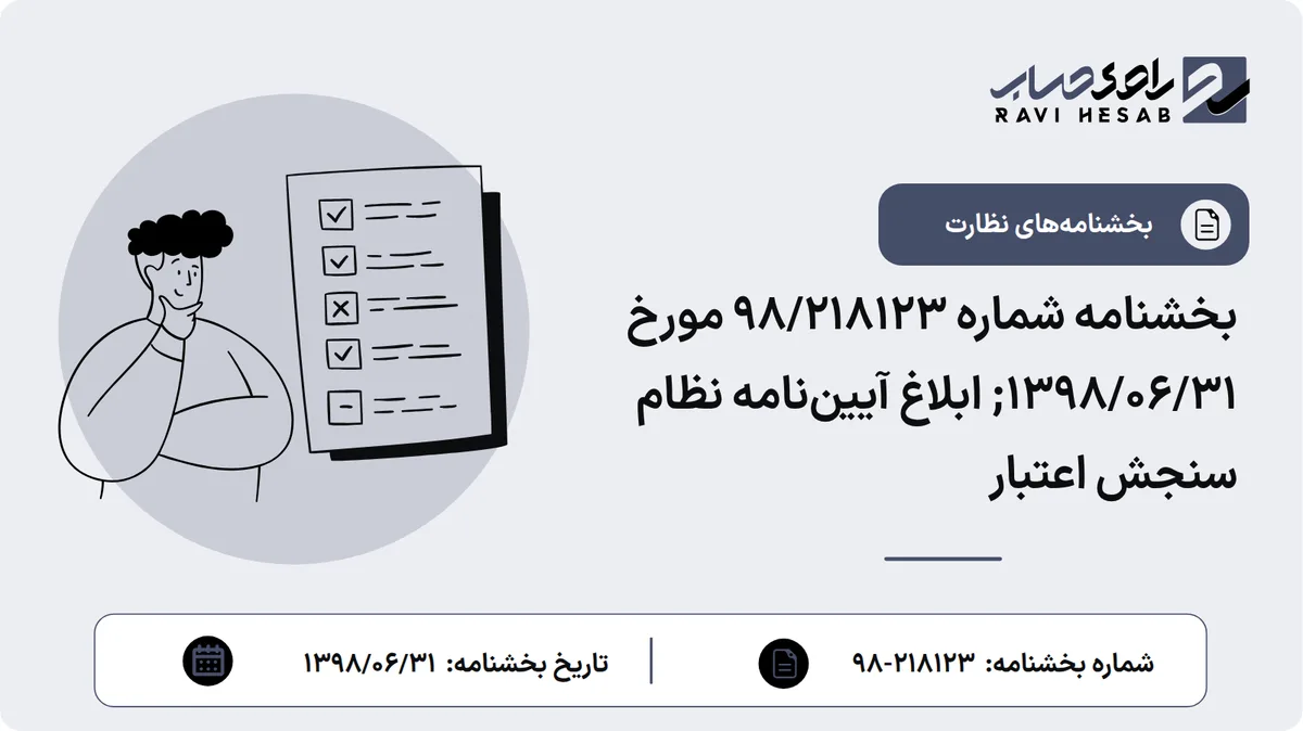 بخشنامه شماره 98/218123 مورخ 1398/06/31; ابلاغ آییننامه نظام سنجش اعتبار