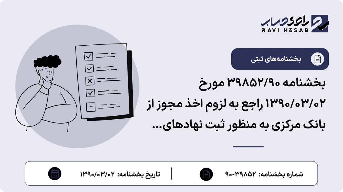 بخشنامه 39852/90 مورخ 1390/03/02 راجع به لزوم اخذ مجوز از بانک مرکزی به منظور ثبت نهادهای پولی و اعتباری