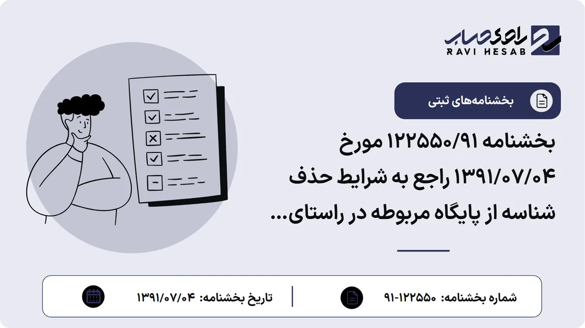بخشنامه 122550/91 مورخ 1391/07/04 راجع به شرایط حذف شناسه از پایگاه مربوطه در راستای ساماندهی این پایگاه