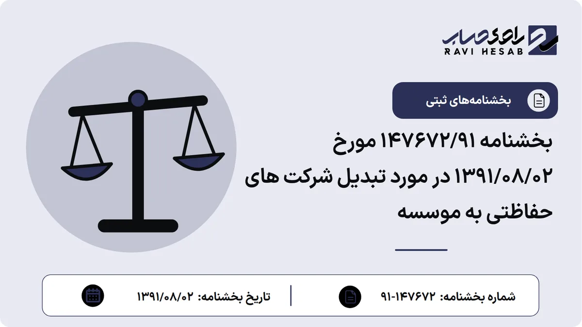 بخشنامه 147672/91 مورخ 1391/08/02 در مورد تبدیل شرکت های حفاظتی به موسسه