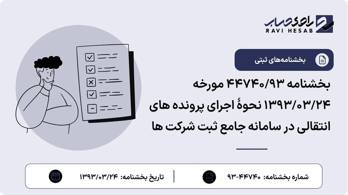 بخشنامه 44740/93 مورخه 1393/03/24 نحوه اجرای پرونده های انتقالی در سامانه جامع ثبت شرکت ها