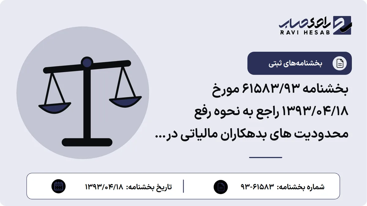 بخشنامه 61583/93 مورخ 1393/04/18 راجع به نحوه رفع محدودیت های بدهکاران مالیاتی در شرکت ها و موسسات دارای بدهی مالیاتی