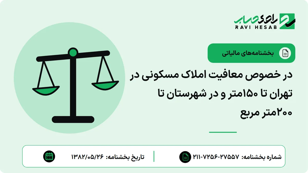 در خصوص معافیت املاک مسکونی در تهران تا 150متر و در شهرستان تا 200متر مربع