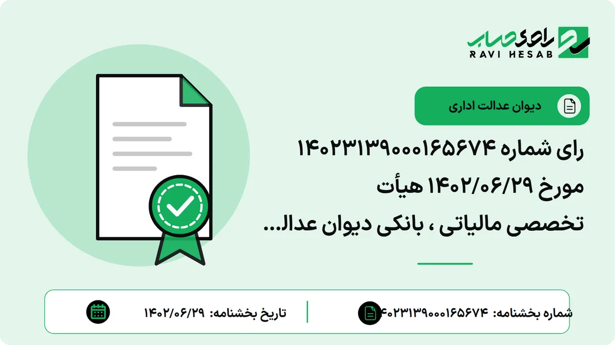 رای شماره ۱۴۰۲۳۱۳۹۰۰۰۱۶۵۶۷۴ مورخ ۱۴۰۲/۰۶/۲۹ هیأت تخصصی مالیاتی ، بانکی دیوان عدالت اداری (وضوع شکایت و خواسته : ابطال رای شماره ۷- ۲۰۱ مورخ ۱۸/۴/۱۳۹۹ شورای عالی مالیاتی و بند ۳ دستورالعمل شماره ۵۲۴/۹۹/۲۰۰ مورخ ۲/۱۲/۱۳۹۹ سازمان امور مالیاتی از زمان صدور (اعمال ماده ۱۳))