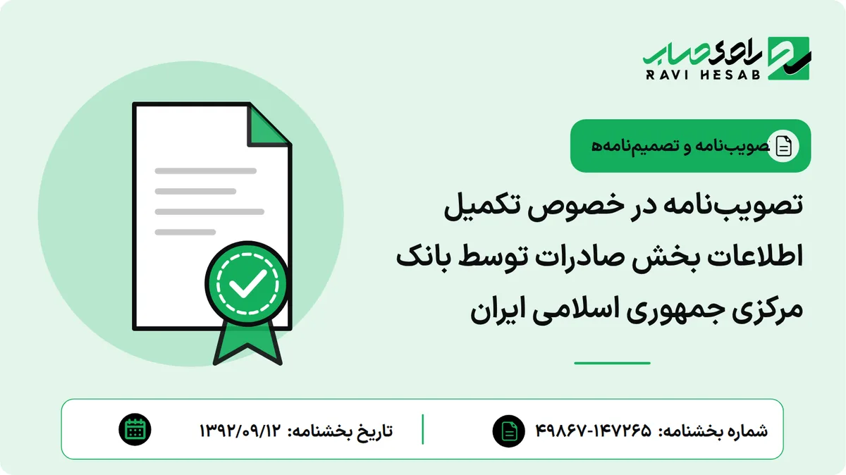 تصویبنامه در خصوص تکمیل اطلاعات بخش صادرات توسط بانک مرکزی جمهوری اسلامی ایران