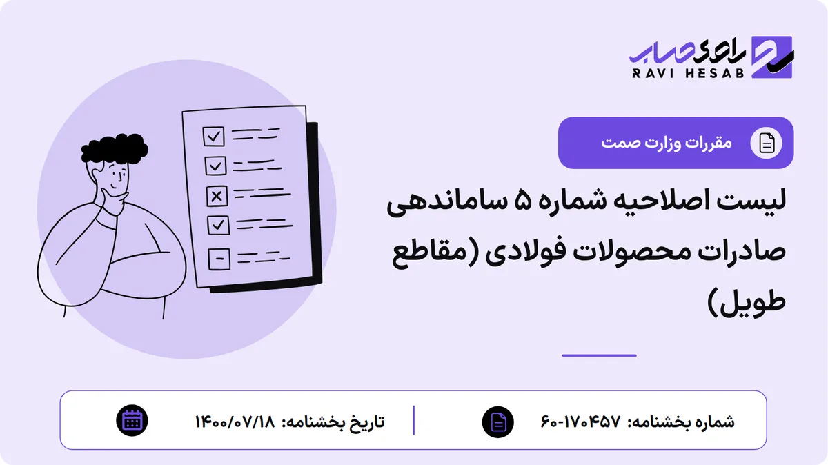 لیست اصلاحیه شماره ۵ ساماندهی صادرات محصولات فولادی (مقاطع طویل)