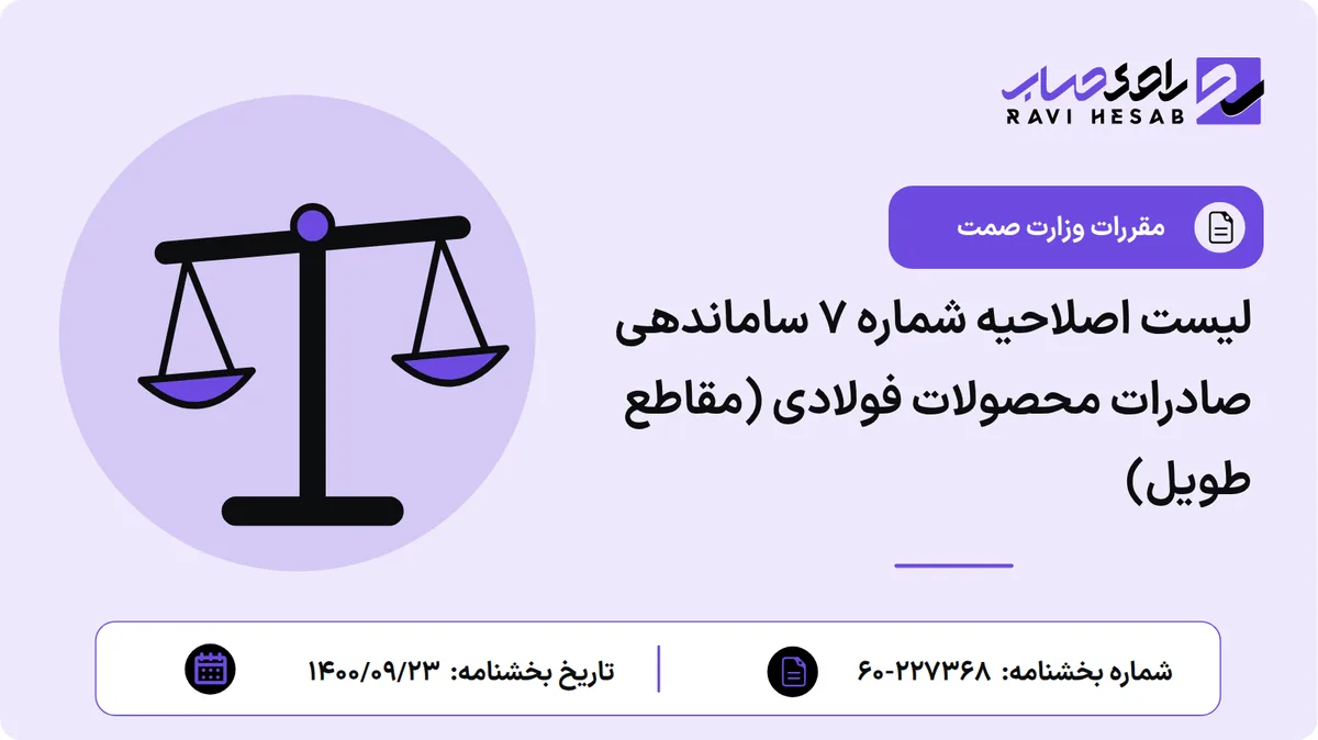لیست اصلاحیه شماره ۷ ساماندهی صادرات محصولات فولادی (مقاطع طویل)