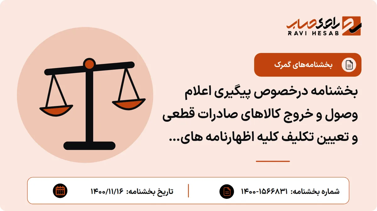 بخشنامه درخصوص پیگیری اعلام وصول و خروج کالاهای صادرات قطعی و تعیین تکلیف کلیه اظهارنامه های صادراتی اعلام خروج نشده