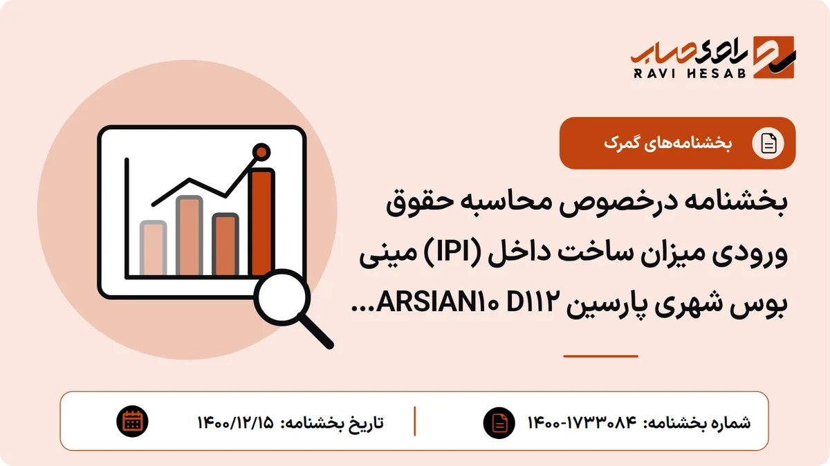 بخشنامه درخصوص محاسبه حقوق ورودی میزان ساخت داخل (IPI) مینی بوس شهری پارسین PARSIAN۱۰ D۱۱۲ مدل GC۶۸۰۶ZGHD مربوط به شرکت عقاب افشان
