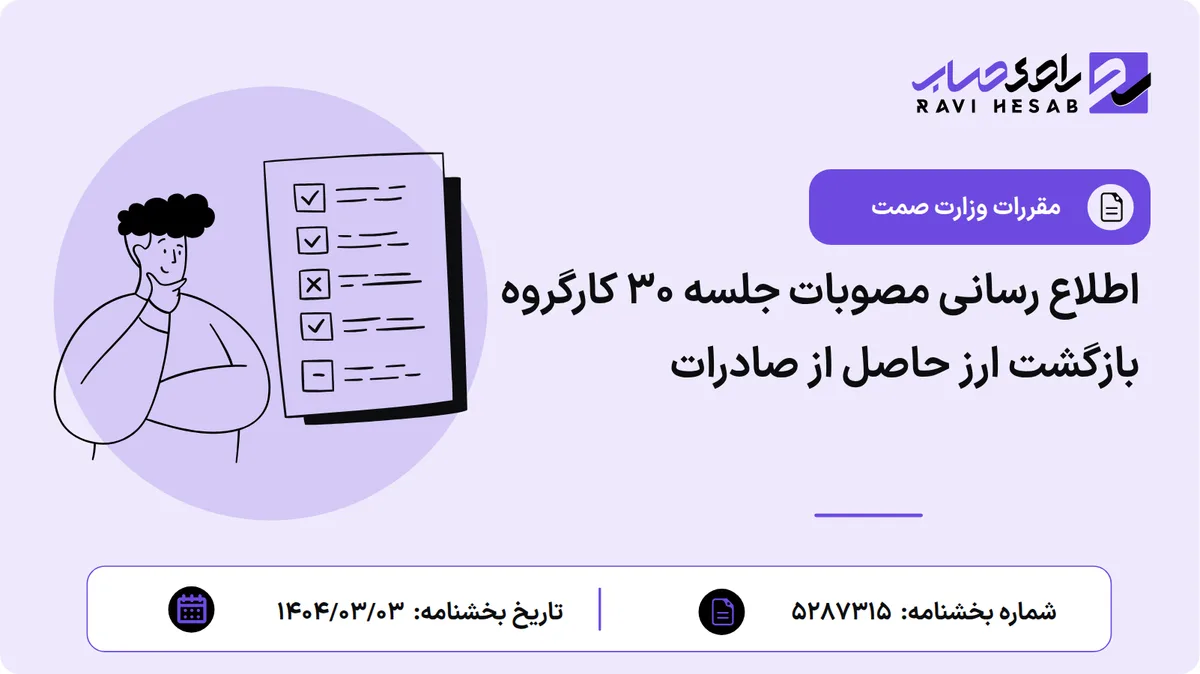 اطلاع رسانی مصوبات جلسه ۳۰ کارگروه بازگشت ارز حاصل از صادرات