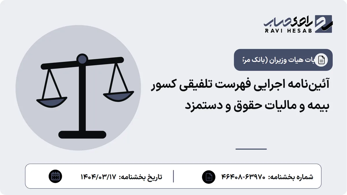 آئیننامه اجرایی فهرست تلفیقی کسور بیمه و مالیات حقوق و دستمزد