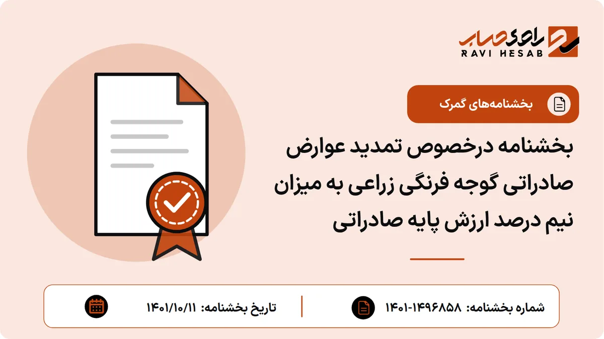 بخشنامه درخصوص تمدید عوارض صادراتی گوجه فرنگی زراعی به میزان نیم درصد ارزش پایه صادراتی