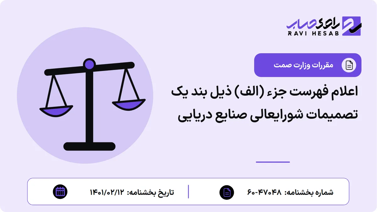 اعلام فهرست جزء (الف) ذیل بند یک تصمیمات شورایعالی صنایع دریایی