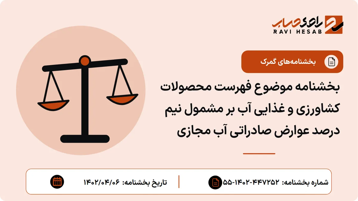 بخشنامه موضوع فهرست محصولات کشاورزی و غذایی آب بر مشمول نیم درصد عوارض صادراتی آب مجازی