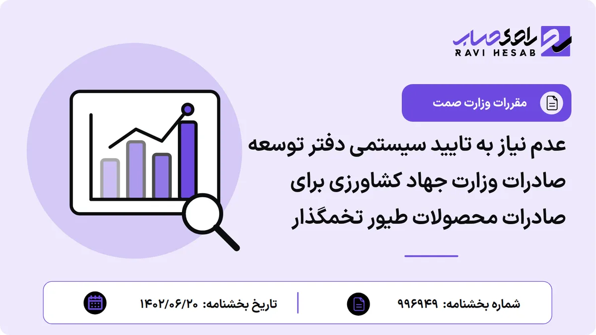 عدم نیاز به تایید سیستمی دفتر توسعه صادرات وزارت جهاد کشاورزی برای صادرات محصولات طیور تخمگذار