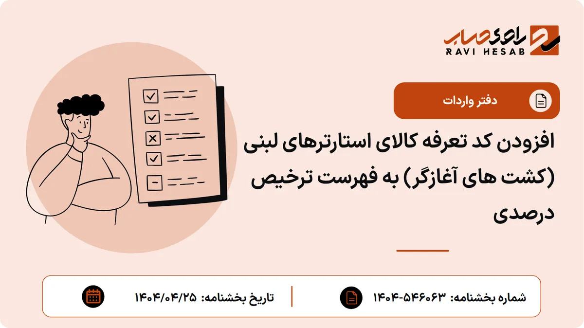 افزودن کد تعرفه کالای استارترهای لبنی (کشت های آغازگر) به فهرست ترخیص درصدی