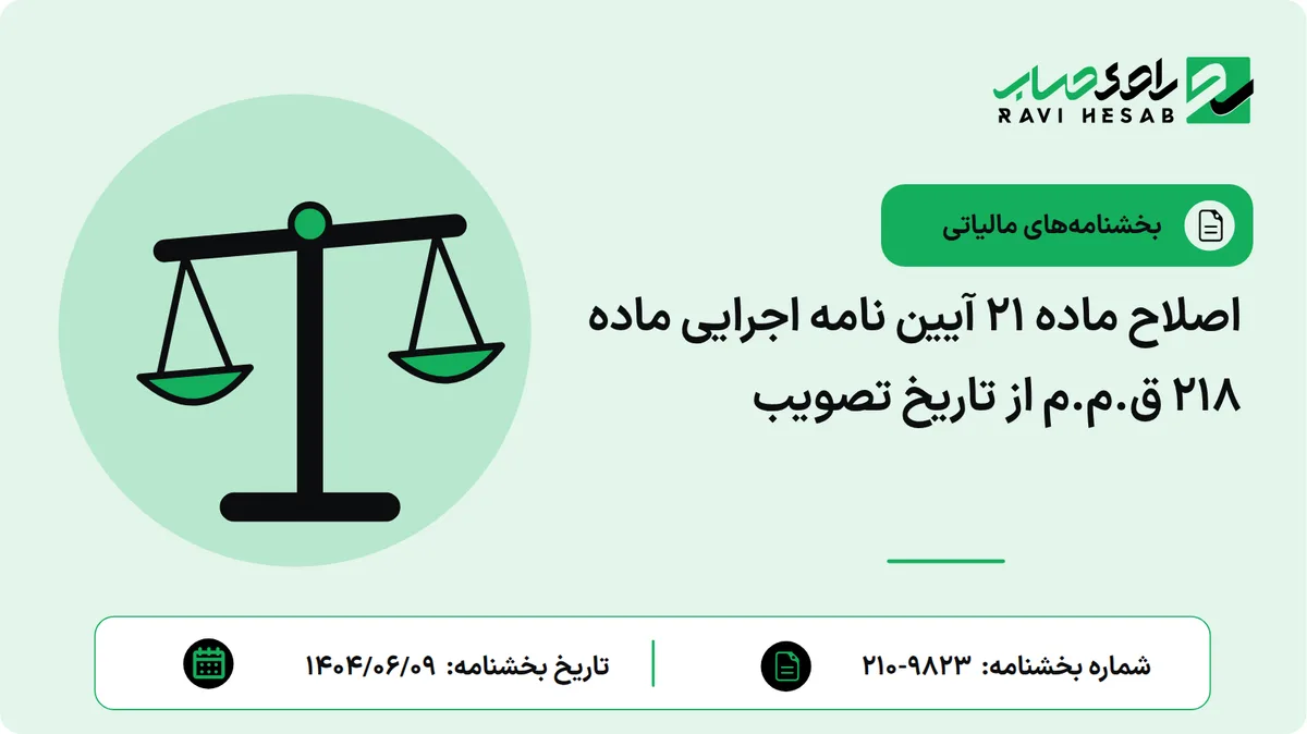 اصلاح ماده ۲۱ آیین نامه اجرایی ماده ۲۱۸ ق.م.م از تاریخ تصویب