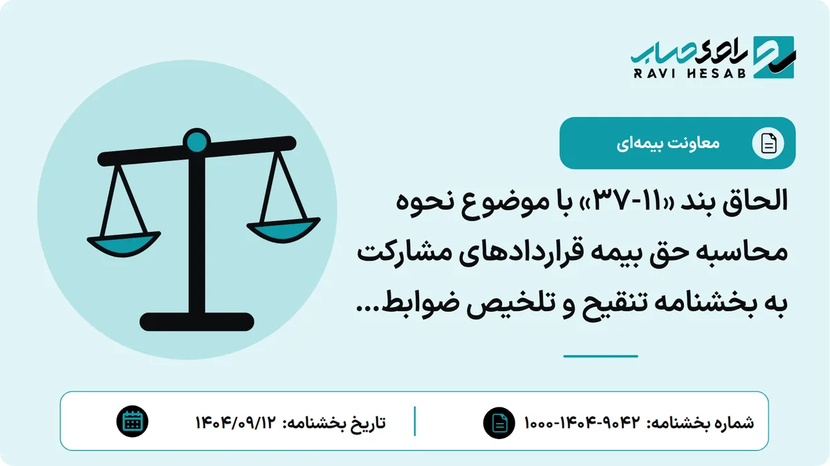 الحاق بند «۱۱-۳۷» با موضوع نحوه محاسبه حق بیمه قراردادهای مشارکت به بخشنامه تنقیح و تلخیص ضوابط بیمه ای مقاطعه کاران (پنجمین الحاقیه شورای مقررات زدایی و وحدت رویه، حوزه معاونت بیمه ای)