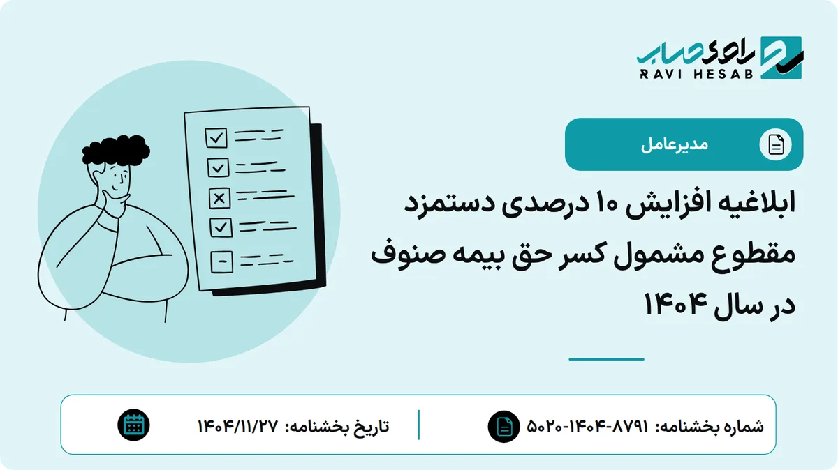 ابلاغیه افزایش ۱۰ درصدی دستمزد مقطوع مشمول کسر حق بیمه صنوف در سال ۱۴۰۴
