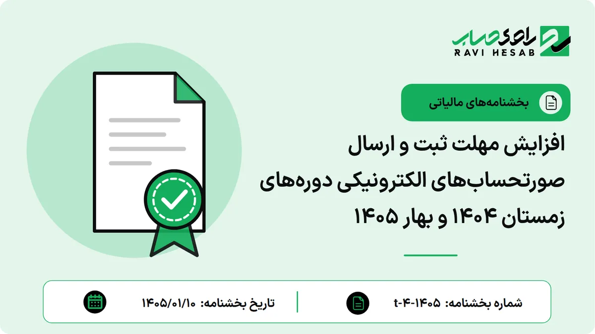 افزایش مهلت ثبت و ارسال صورتحسابهای الکترونیکی دورههای زمستان ۱۴۰۴ و بهار ۱۴۰۵